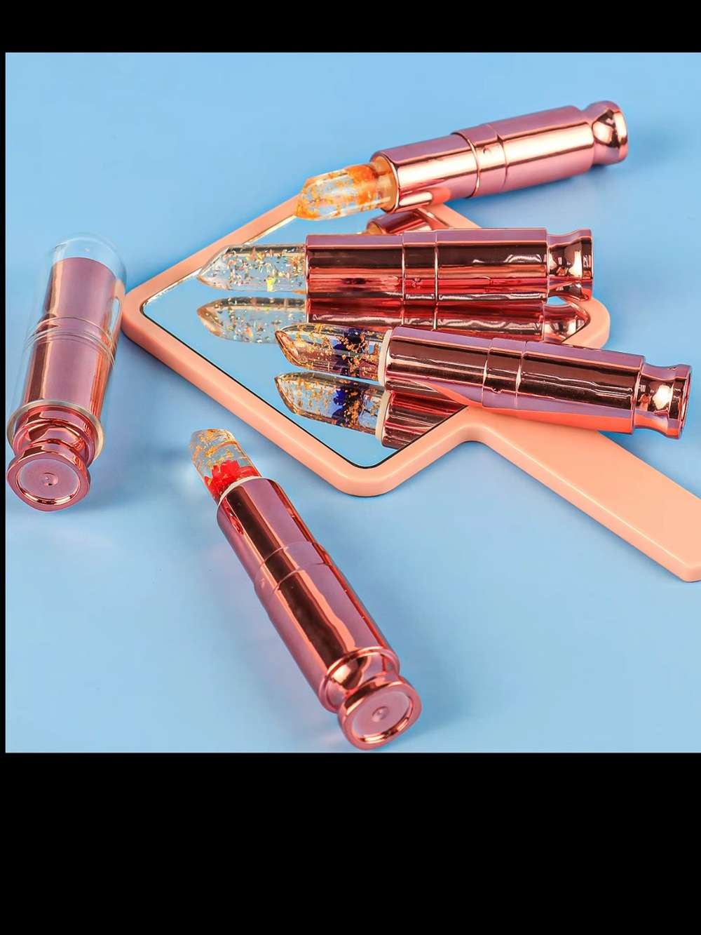 Sheer Jelly Crystal Lip Balm - Rose Gold Case, Clear Glitter Shades